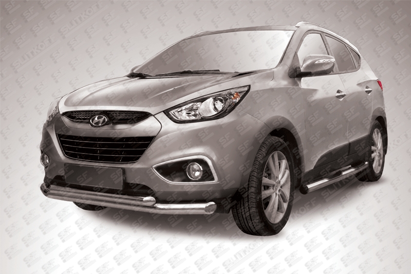 Защита переднего бампера d76+d57 двойная Hyundai IX35