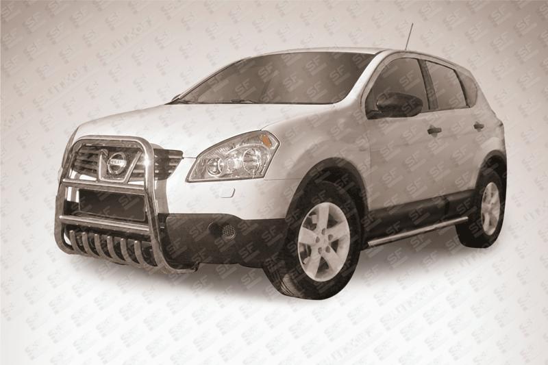 Кенгурятник высокий d57 с защитой картера Nissan QASHQAI +2 (2007)
